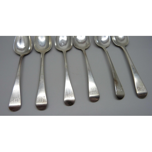 881 - Six Georgian silver spoons, 90.7g