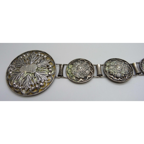 887 - A large Austro-Hungarian cuff bracelet, marked Kiralyi, tests as silver, 136.4g, large panel 67mm