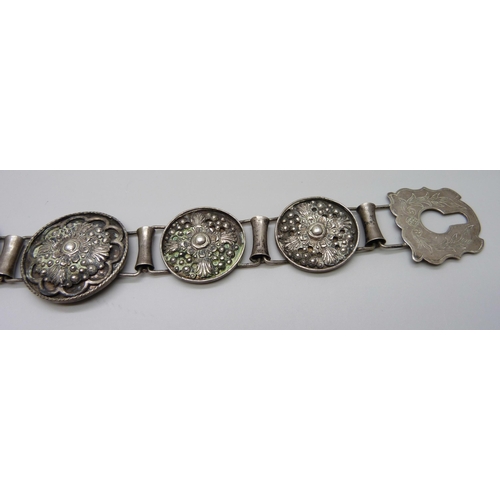 887 - A large Austro-Hungarian cuff bracelet, marked Kiralyi, tests as silver, 136.4g, large panel 67mm