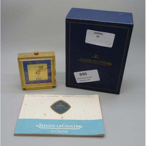 890 - A 1950s Jaeger-LeCoultre bedside clock, boxed and with original guarantee