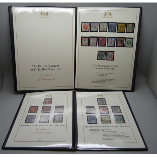 892 - Stamps; Queen Victoria used stamp collection and The UK 1887 Jubilee stamp set, with certificates