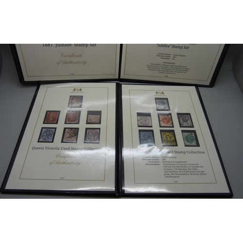 892 - Stamps; Queen Victoria used stamp collection and The UK 1887 Jubilee stamp set, with certificates