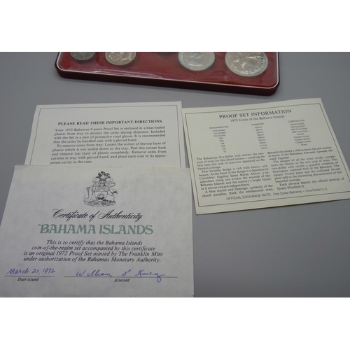 897 - A 1972 Commonwealth of The Bahama Islands Proof Set, Franklin Mint, (four silver coins, 2x Sterling ... 