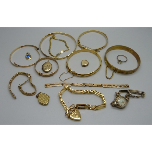 900 - A collection of rolled gold jewellery, watches and a watch bracelet, one bangle a/f