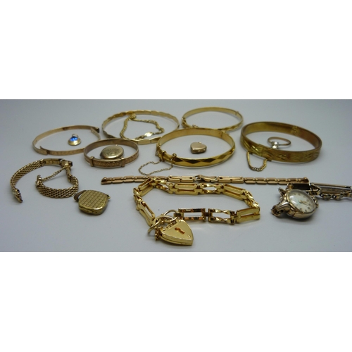 900 - A collection of rolled gold jewellery, watches and a watch bracelet, one bangle a/f