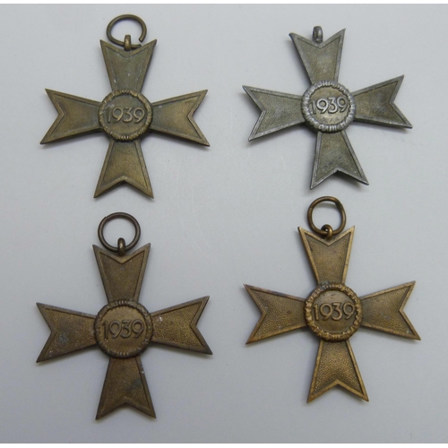 904 - Four German WWII Third Reich medals; two 'War Merit Cross' 2nd class and two Civilian Merit Cross