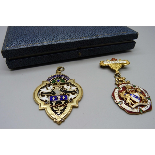 909 - Two silver and enamelled lodge medallions, 60.5g