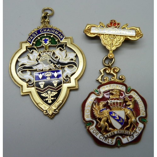 909 - Two silver and enamelled lodge medallions, 60.5g