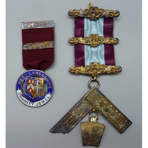 922 - Two silver lodge medals, gross weight with ribbons 50.8g