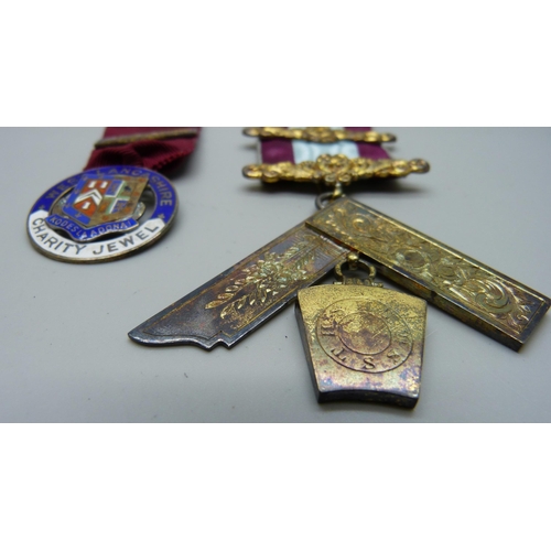 922 - Two silver lodge medals, gross weight with ribbons 50.8g