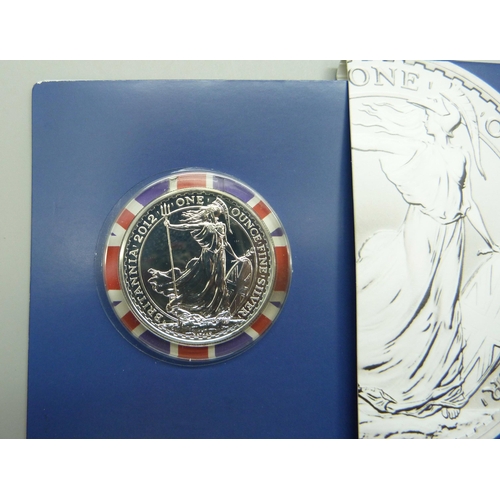 932 - Silver proof coins, a Piedfort lines of succession 2002 with certificate, two £1 coins, 1990 and 199... 