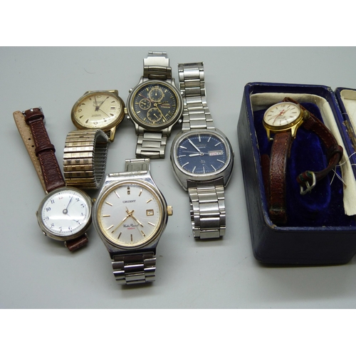 941 - Six wristwatches including Seiko, Citizen, Ramona and silver cased