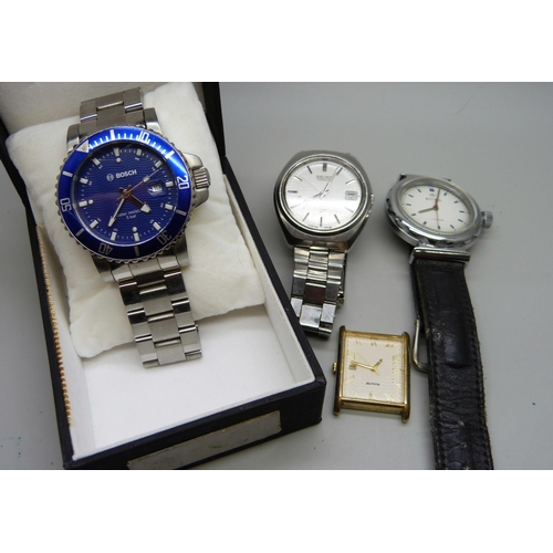 942 - Four wristwatches including Seiko automatic and Bosch