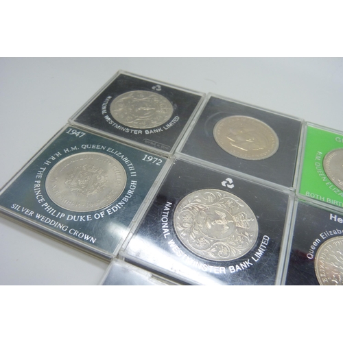 943 - Eleven coins; commemorative crowns and a Jersey 20 pence