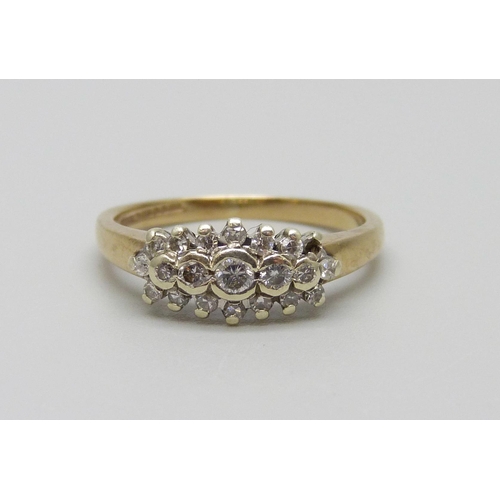 958 - A 9ct gold and diamond ring, 2.3g, L, lacking one diamond