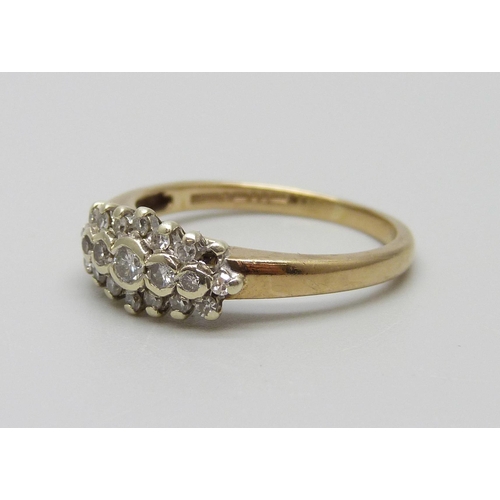 958 - A 9ct gold and diamond ring, 2.3g, L, lacking one diamond