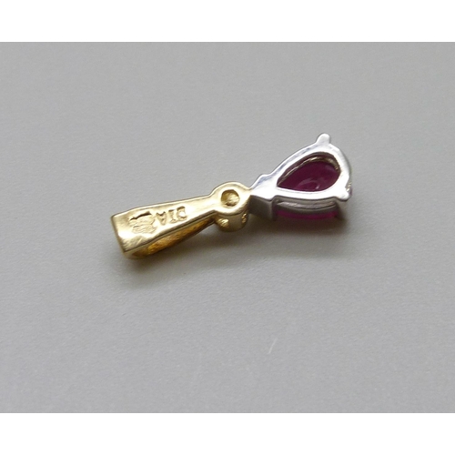 965 - A 9ct gold, diamond and ruby pendant, 0.7g