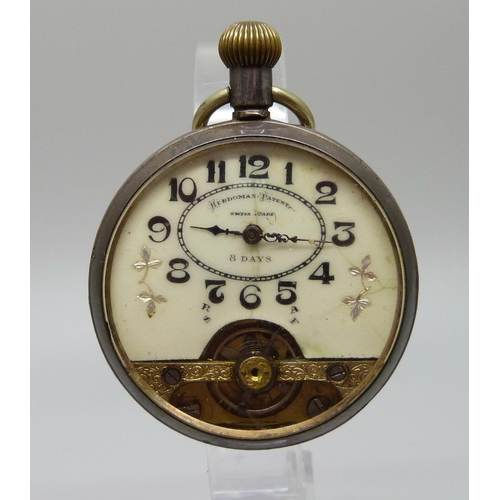 981 - A silver cased Hebdomas 8-Days top-wind pocket watch