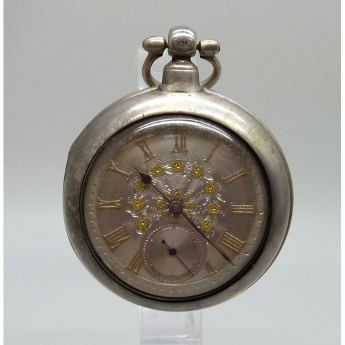 983 - A silver pair cased fusee pocket watch with silver dial, Chester 1884, the movement marked Gordon, R... 