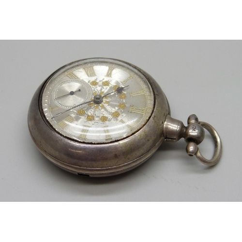 983 - A silver pair cased fusee pocket watch with silver dial, Chester 1884, the movement marked Gordon, R... 