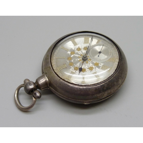 983 - A silver pair cased fusee pocket watch with silver dial, Chester 1884, the movement marked Gordon, R... 