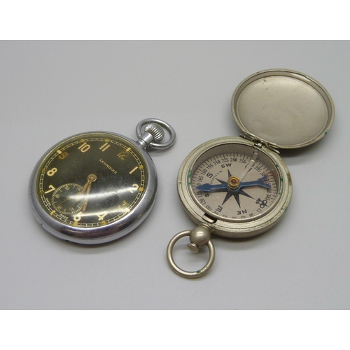 984 - A Leonidas WWII military pocket watch, GSTP J.134 and a Wittnauer compass, marked US and with scratc... 