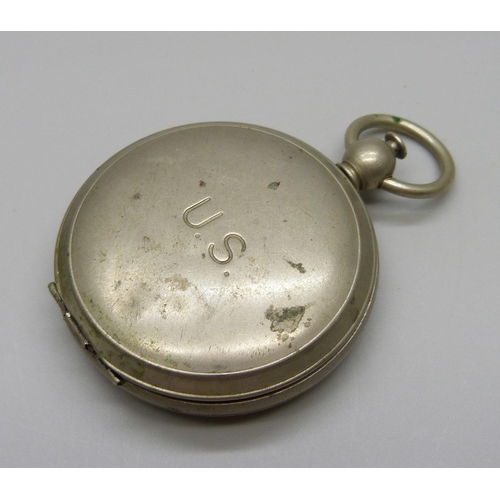 984 - A Leonidas WWII military pocket watch, GSTP J.134 and a Wittnauer compass, marked US and with scratc... 