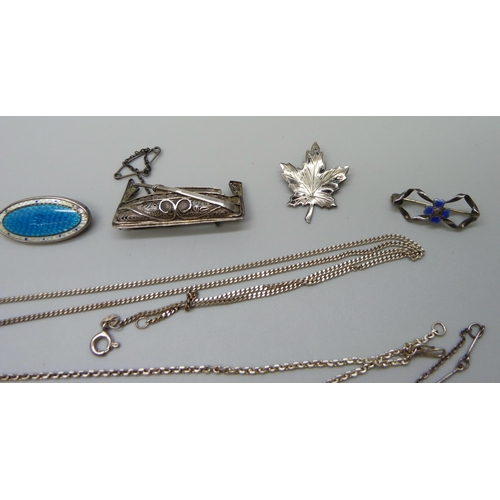 994 - A collection of silver jewellery including two enamelled brooches, 49g