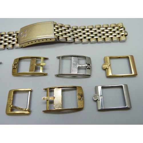 997 - Ten Omega wristwatch strap buckles, four a/f, and an Omega bracelet strap