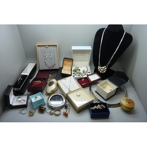 1105 - A collection of costume jewellery including some silver, Kit Heath pendant and chain included