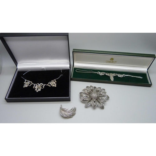 1110 - A collection of marcasite jewellery including Sphinx and a large 