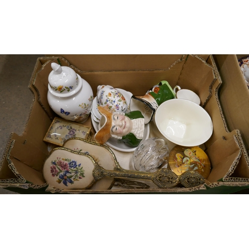 1127 - A collection of ceramics and other items including a Mintons blue and white plate, Toby jugs, doll's... 