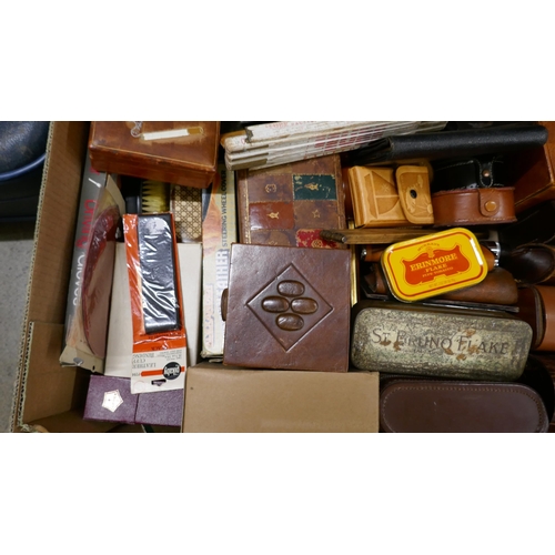 1129 - Assorted items; cigarette cases, brushes, rulers, gloves, hip-flask, wallets, etc. **PLEASE NOTE THI... 