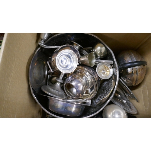 1130 - A collection of plated ware including a large bowl, teapots, goblets, etc. **PLEASE NOTE THIS LOT IS... 