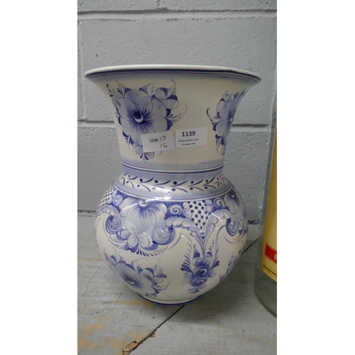 1139 - A blue and white vase, made in Portugal, metal kettle, etc., Royal Crown Derby plate a/f **PLEASE NO... 