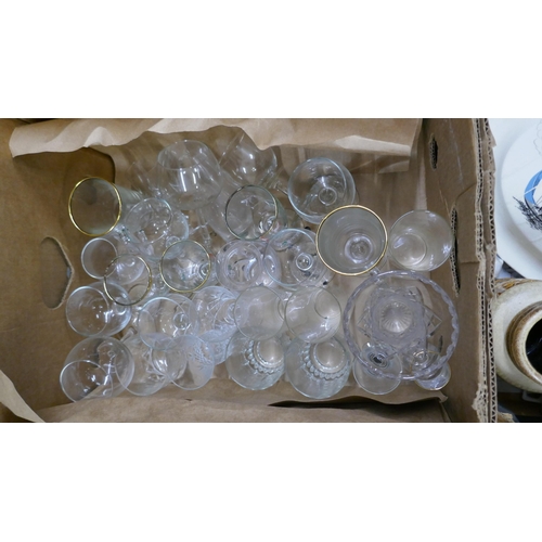 1160 - Four boxes of assorted items including glassware, vases including a West German example, treen, etc.... 