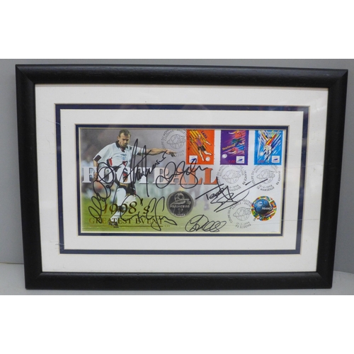 609 - Football, a signed France ‘98 First Day Coin cover, framed