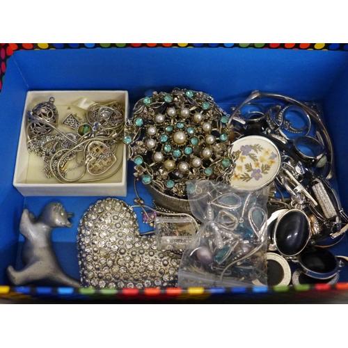 629 - Four silver pendants and chains, a silver cased cocktail wristwatch and a collection of costume jewe... 