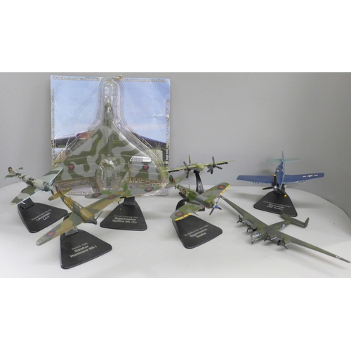 647 - A collection of model aircraft including Supermarine Spitfire MK 1XE, Hawker Hurricane MK1, Supermar... 