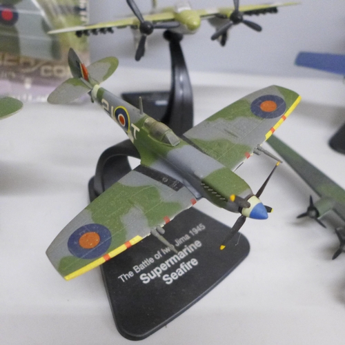 647 - A collection of model aircraft including Supermarine Spitfire MK 1XE, Hawker Hurricane MK1, Supermar... 