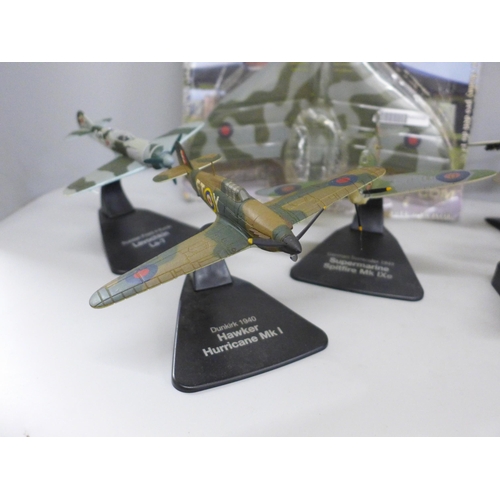 647 - A collection of model aircraft including Supermarine Spitfire MK 1XE, Hawker Hurricane MK1, Supermar... 