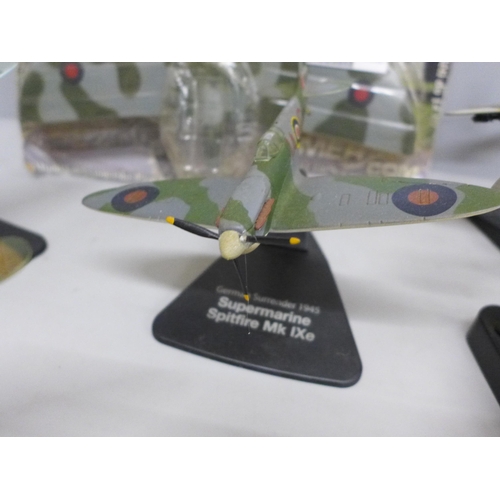 647 - A collection of model aircraft including Supermarine Spitfire MK 1XE, Hawker Hurricane MK1, Supermar... 