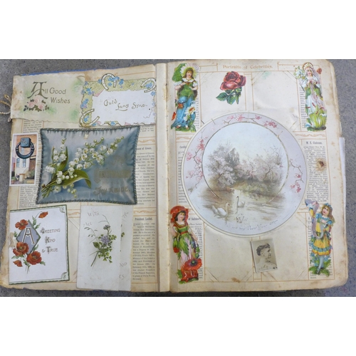 661 - A Port Sunlight album containing Victorian scraps, cards, etc.