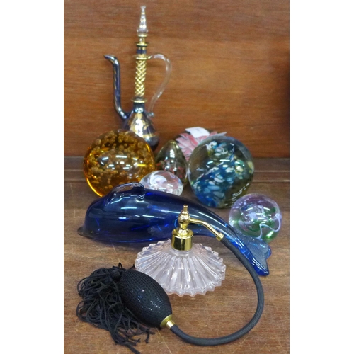 672 - Paperweights including Caithness and Isle of Wight and two scent bottles