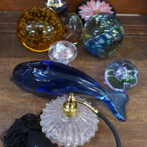 672 - Paperweights including Caithness and Isle of Wight and two scent bottles