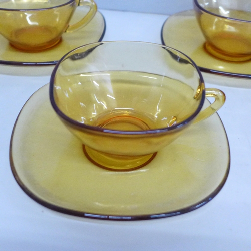 681 - Six Vereco of France 1970’s glass coffee cups and saucers