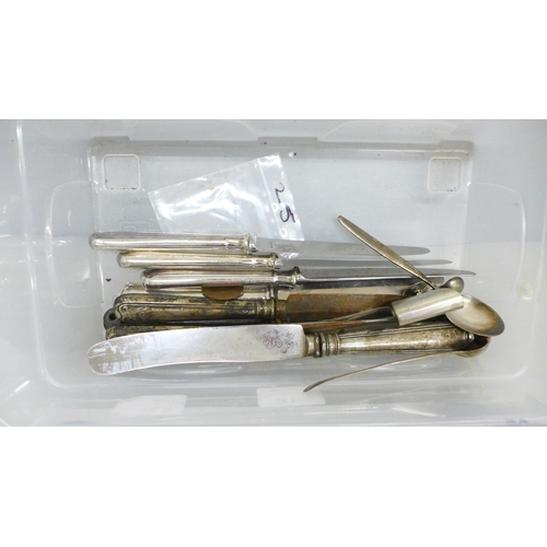 683 - A box of plated ware and some silver handled cutlery