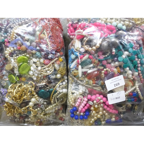 692 - Two bags of costume jewellery