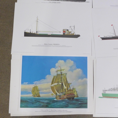 722 - Sixteen lithograph prints of ships including Liner Queen Mary, Liner Queen Elizabeth, Cruise Liner C... 