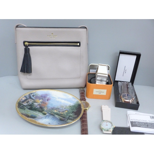 727 - A Kate Spade handbag, a lady's Fossil wristwatch and three other watches